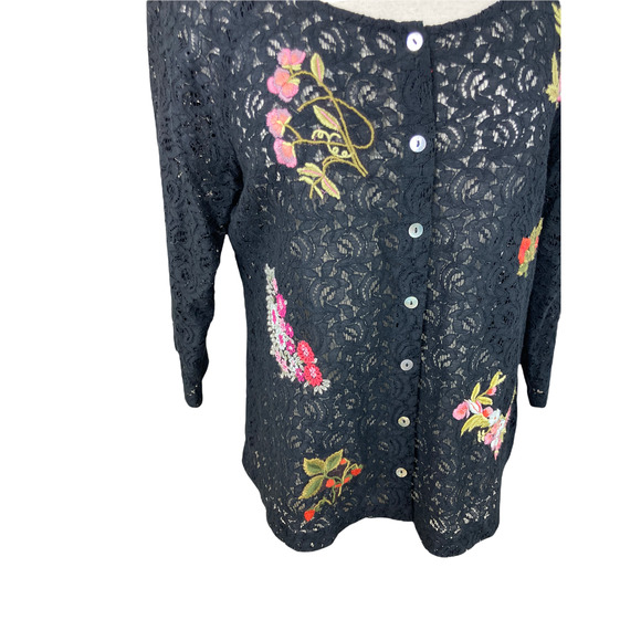 April Cornell S Black Lace Floral Embroidered Button Front - Picture 2 of 4